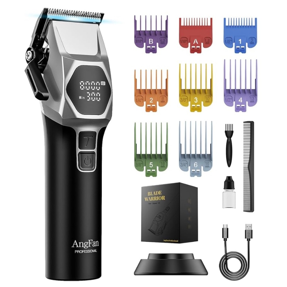 NEW! Professional Cordless Hair Clipper Set Charging Dock 8 Guards Salon Grade